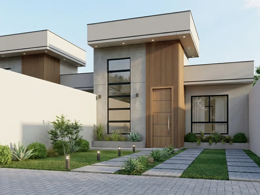 Fachada de casa pré-fabricada de concreto da Moldular